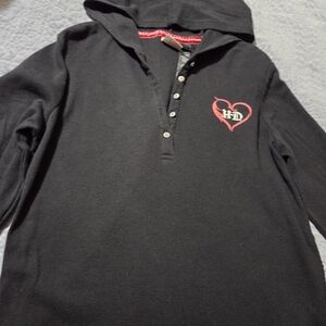 Black Womens Thermal Hoodie with Heart Design,Size XL Great TOP!